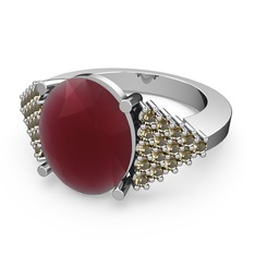 Bianna Yüzük - Kök yakut ve dumanlı kuvars 18 ayar beyaz altın yüzük #1gx2fnr