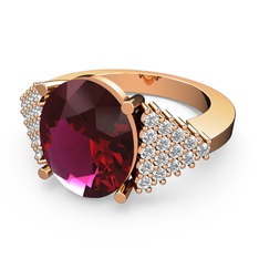 Rodolit garnet ve beyaz zirkon 14 ayar rose altın yüzük
