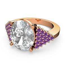 Swarovski ve ametist 8 ayar rose altın yüzük