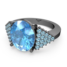 Bianna Yüzük - Akuamarin 925 ayar siyah rodyum kaplama gümüş yüzük #1hljky6