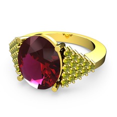 Rodolit garnet ve peridot 14 ayar altın yüzük