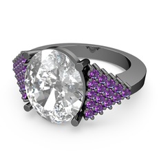 Bianna Yüzük - Beyaz zirkon ve ametist 925 ayar siyah rodyum kaplama gümüş yüzük #1jbhblg