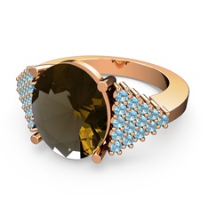 Dumanlı kuvars ve akuamarin 8 ayar rose altın yüzük