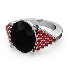 Bianna Yüzük - Siyah zirkon ve garnet 18 ayar beyaz altın yüzük #1jj9gae