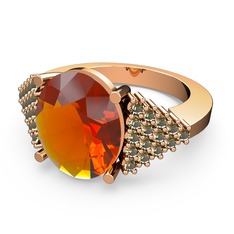 Sitrin ve dumanlı kuvars 925 ayar rose altın kaplama gümüş yüzük