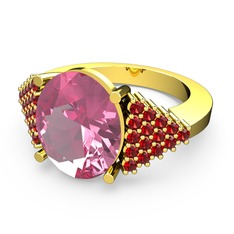 Pembe kuvars ve garnet 14 ayar altın yüzük