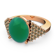 Kök zümrüt ve dumanlı kuvars 14 ayar rose altın yüzük