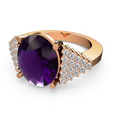 Ametist ve swarovski 14 ayar rose altın yüzük