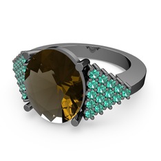 Bianna Yüzük - Dumanlı kuvars ve yeşil kuvars 925 ayar siyah rodyum kaplama gümüş yüzük #1mdfp30