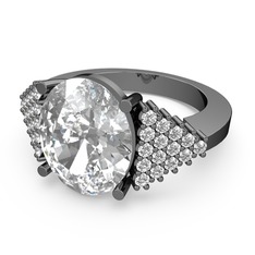 Swarovski ve beyaz zirkon 925 ayar siyah rodyum kaplama gümüş yüzük