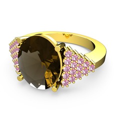 Bianna Yüzük - Dumanlı kuvars ve pembe kuvars 18 ayar altın yüzük #1n0g2ea