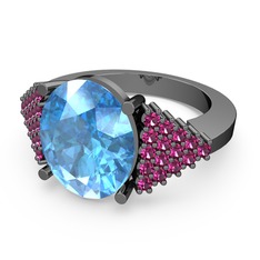 Bianna Yüzük - Akuamarin ve rodolit garnet 925 ayar siyah rodyum kaplama gümüş yüzük #1nxddpr
