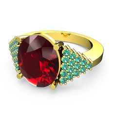 Garnet ve yeşil kuvars 18 ayar altın yüzük