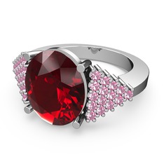 Garnet ve pembe kuvars 14 ayar beyaz altın yüzük