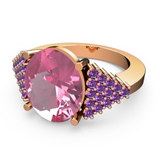 Pembe kuvars ve ametist 18 ayar rose altın yüzük
