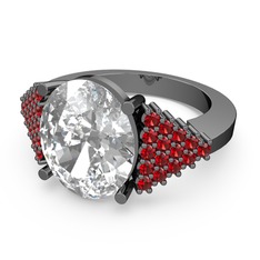 Beyaz zirkon ve garnet 925 ayar siyah rodyum kaplama gümüş yüzük