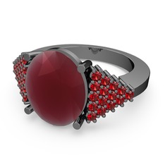 Kök yakut ve garnet 925 ayar siyah rodyum kaplama gümüş yüzük