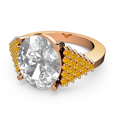 Swarovski ve sitrin 14 ayar rose altın yüzük