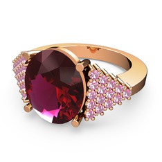 Bianna Yüzük - Rodolit garnet ve pembe kuvars 14 ayar rose altın yüzük #1qa551a