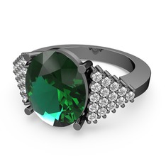 Bianna Yüzük - Yeşil kuvars ve swarovski 925 ayar siyah rodyum kaplama gümüş yüzük #1r0gghf