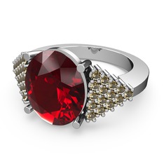 Garnet ve dumanlı kuvars 8 ayar beyaz altın yüzük