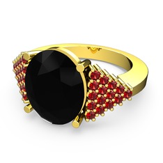 Siyah zirkon ve garnet 18 ayar altın yüzük