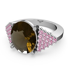 Bianna Yüzük - Dumanlı kuvars ve pembe kuvars 18 ayar beyaz altın yüzük #1uysfkj