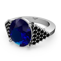 Bianna Yüzük - Lab safir ve siyah zirkon 8 ayar beyaz altın yüzük #1uz80hx