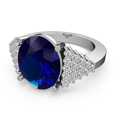 Lab safir ve swarovski 8 ayar beyaz altın yüzük