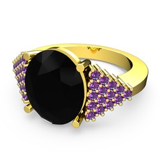Siyah zirkon ve ametist 18 ayar altın yüzük