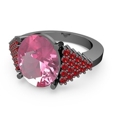 Pembe kuvars ve garnet 925 ayar siyah rodyum kaplama gümüş yüzük