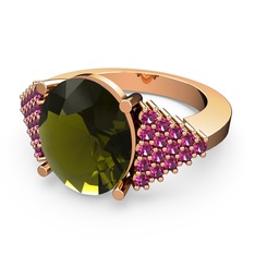 Peridot ve rodolit garnet 18 ayar rose altın yüzük