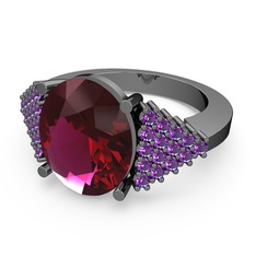 Rodolit garnet ve ametist 925 ayar siyah rodyum kaplama gümüş yüzük