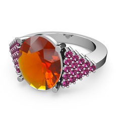 Sitrin ve rodolit garnet 18 ayar beyaz altın yüzük