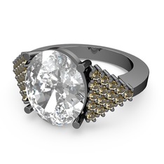 Bianna Yüzük - Swarovski ve dumanlı kuvars 925 ayar siyah rodyum kaplama gümüş yüzük #1yabyzb