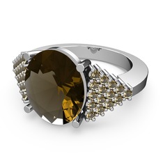 Bianna Yüzük - Dumanlı kuvars 14 ayar beyaz altın yüzük #1yepetd