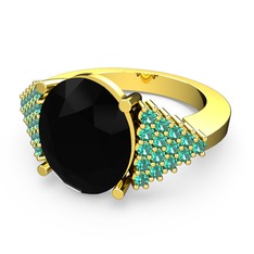 Bianna Yüzük - Siyah zirkon ve yeşil kuvars 14 ayar altın yüzük #1ynfr1e