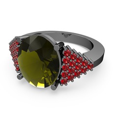Bianna Yüzük - Peridot ve garnet 925 ayar siyah rodyum kaplama gümüş yüzük #23jnkx