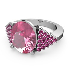 Pembe kuvars ve rodolit garnet 8 ayar beyaz altın yüzük