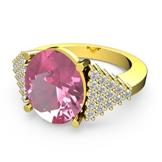 Pembe kuvars ve swarovski 925 ayar altın kaplama gümüş yüzük