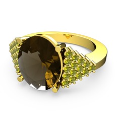 Bianna Yüzük - Dumanlı kuvars ve peridot 8 ayar altın yüzük #383rwk