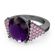 Bianna Yüzük - Ametist ve pembe kuvars 925 ayar siyah rodyum kaplama gümüş yüzük #3e1k4j