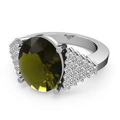 Peridot ve beyaz zirkon 14 ayar beyaz altın yüzük