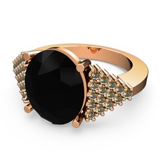 Bianna Yüzük - Siyah zirkon ve dumanlı kuvars 18 ayar rose altın yüzük #3f0t6q