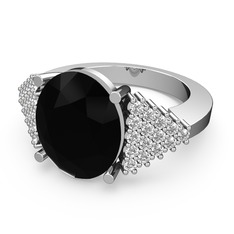 Siyah zirkon ve swarovski 18 ayar beyaz altın yüzük