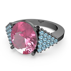 Bianna Yüzük - Pembe kuvars ve akuamarin 925 ayar siyah rodyum kaplama gümüş yüzük #3m2j5b