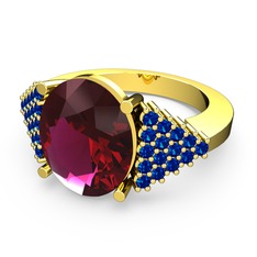 Rodolit garnet ve lab safir 14 ayar altın yüzük