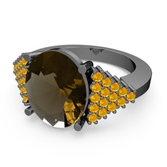 Bianna Yüzük - Dumanlı kuvars ve sitrin 925 ayar siyah rodyum kaplama gümüş yüzük #441t5s