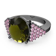 Bianna Yüzük - Peridot ve pembe kuvars 925 ayar siyah rodyum kaplama gümüş yüzük #44yqys