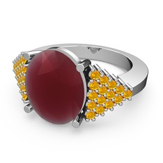 Kök yakut ve sitrin 14 ayar beyaz altın yüzük